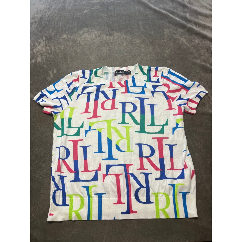 Lauren Ralph Lauren Knit Top Colorful RL Logo Short Sleeve Womens‎